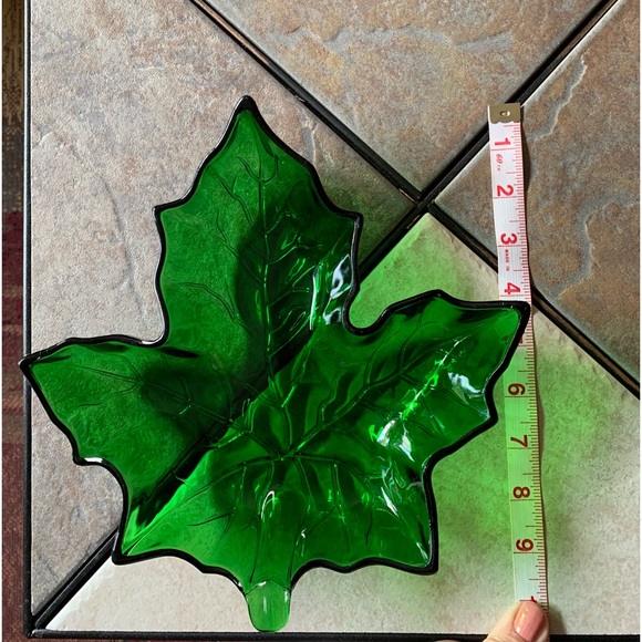 Other - Forest Green Glass‎ Maple Leaf Dish. Use for any fun occasion.